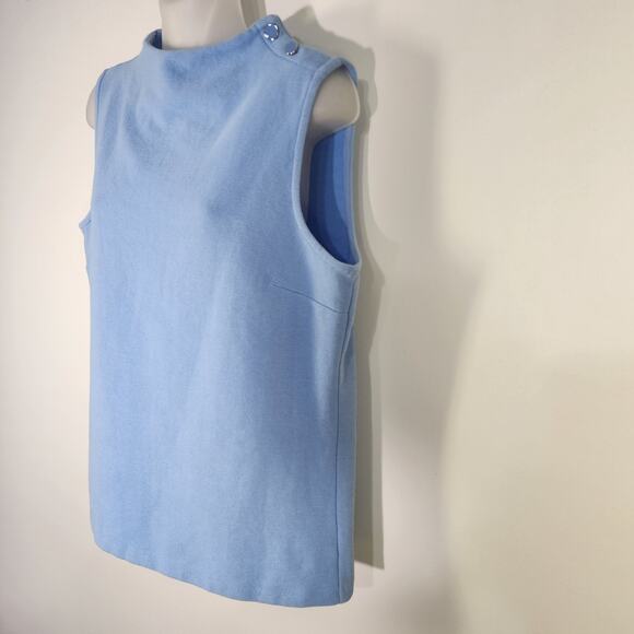 Talbots Womens High Neck Button Shoulder Top Medium Light Blue Ribbed Sleeveless - Picture 6 of 10
